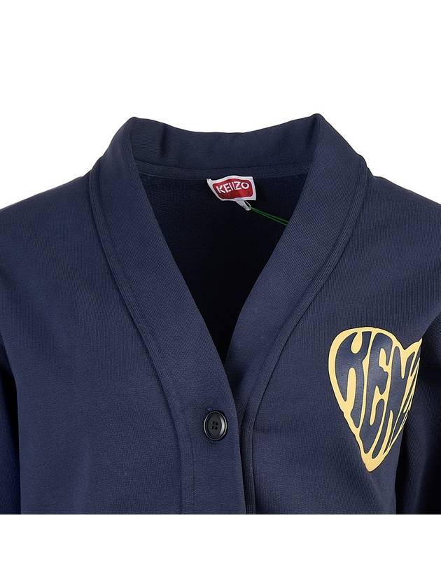 Heart V-Neck Buttoned Cotton Cardigan Navy - KENZO - BALAAN 6