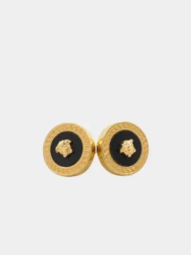 Enamel Medusa Stud Earrings Black Gold - VERSACE - BALAAN 2