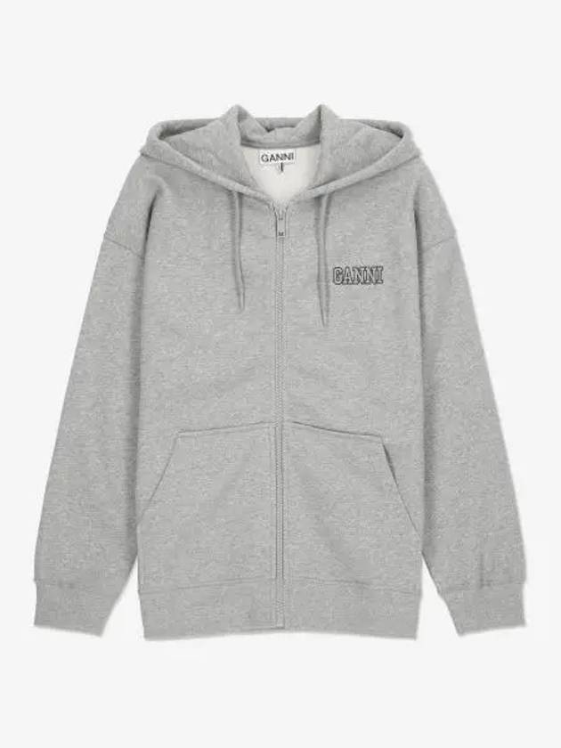 Logo Zip-Up Hoodie Grey - GANNI - BALAAN 2