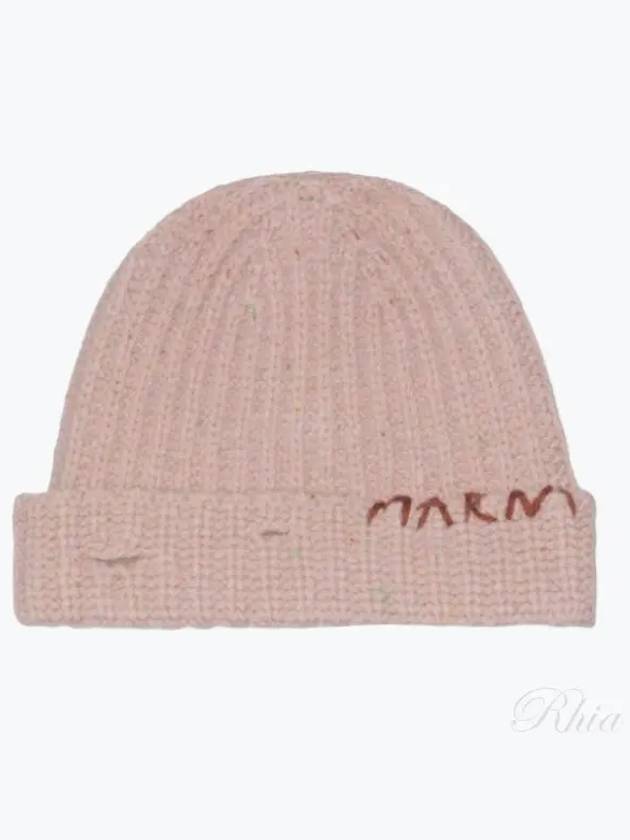 Embroidered Logo Rib Beanie Pink - MARNI - BALAAN 2