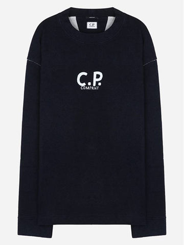 16CMSS183A 110055W D08 Logo Print Sweatshirt Blue - CP COMPANY - BALAAN 1