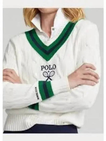 Wimbledon Cable Cricket Knit Top White - POLO RALPH LAUREN - BALAAN 2