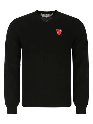 Men's Double Heart V-neck Knit Top P1 N074 1 Black - COMME DES GARCONS PLAY - BALAAN 1