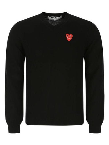 Double Heart Wappen V-Neck Knit Top Black - COMME DES GARCONS PLAY - BALAAN 1