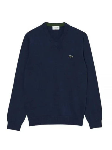 V-neck Wool Knit Top Navy - LACOSTE - BALAAN 1