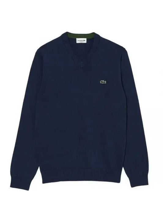 V-neck wool knit top navy - LACOSTE - BALAAN 1