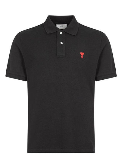 Heart Logo Polo Shirt Black - AMI - BALAAN 2