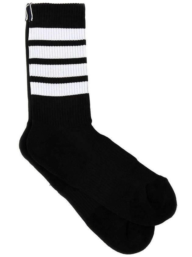 Men's 4 Bar Three Stripe Tab Mid Socks Black - THOM BROWNE - BALAAN 2