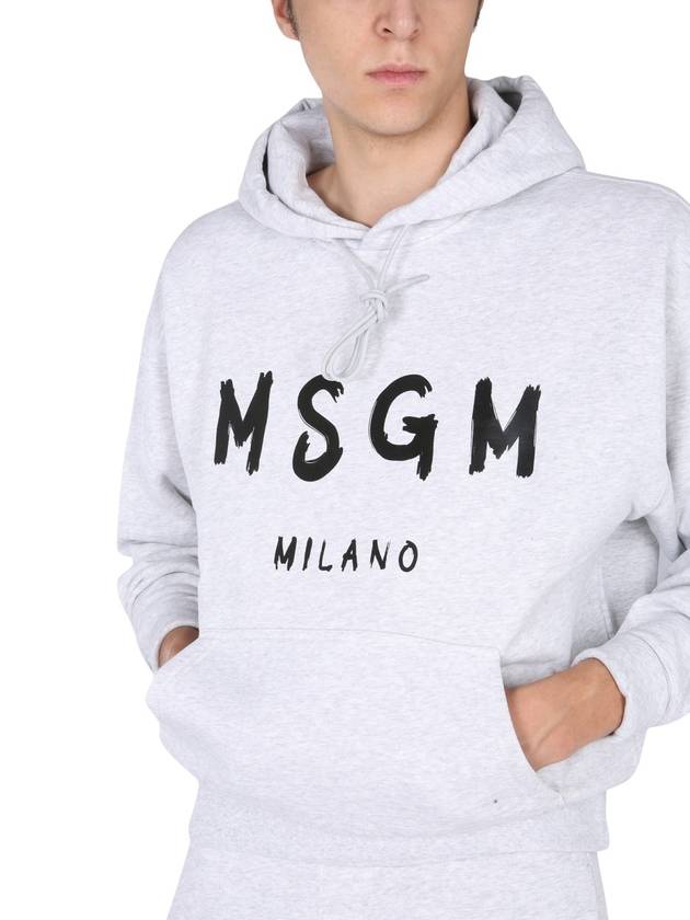 Milan Brushed Logo Cotton Hoodie Light Grey - MSGM - BALAAN 5