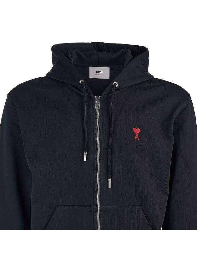 Heart Logo Drawstring Cotton Zip-Up Hoodie Black - AMI - BALAAN 5