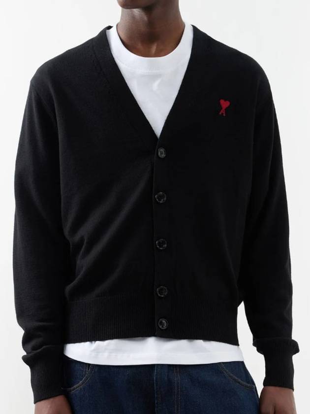 heart logo V-neck wool cardigan black - AMI - BALAAN 3