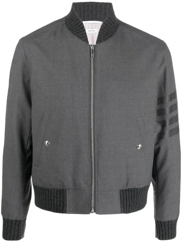 Diagonal Striped Knit Rib Blouson Bomber Jacket Dark Grey - THOM BROWNE - BALAAN 3