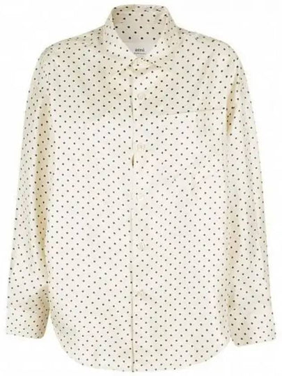 Boxy Fit Dot Silk Long Sleeve Shirt Beige - AMI - BALAAN 2