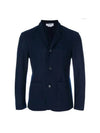 Men's Unstitched Boy Wool Blazer Jacket Navy - THOM BROWNE - BALAAN.