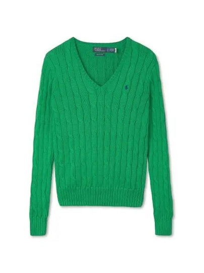 W cable knit cotton V neck sweater green - POLO RALPH LAUREN - BALAAN 2