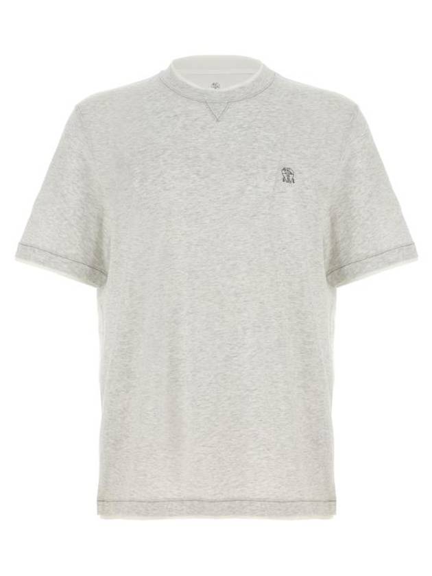 Embroidered Logo Short Sleeve T-Shirt Grey - BRUNELLO CUCINELLI - BALAAN 1