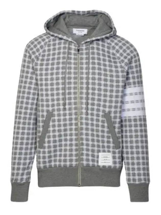 Cotton Check Jacquard 4-Bar Zip-Up Hoodie Grey - THOM BROWNE - BALAAN 2