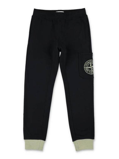 Kids Cotton Fleece Track Pants Black - STONE ISLAND - BALAAN 1