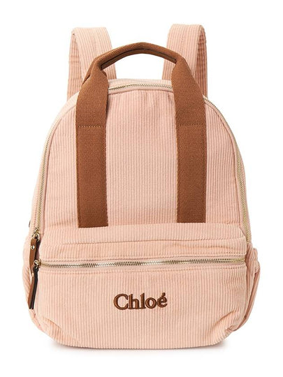 Kids Embroidered Logo Corduroy Backpack Pink - CHLOE - BALAAN 2