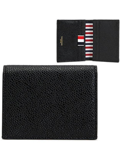 Pebble Grained Leather Double Card Wallet Black - THOM BROWNE - BALAAN 2