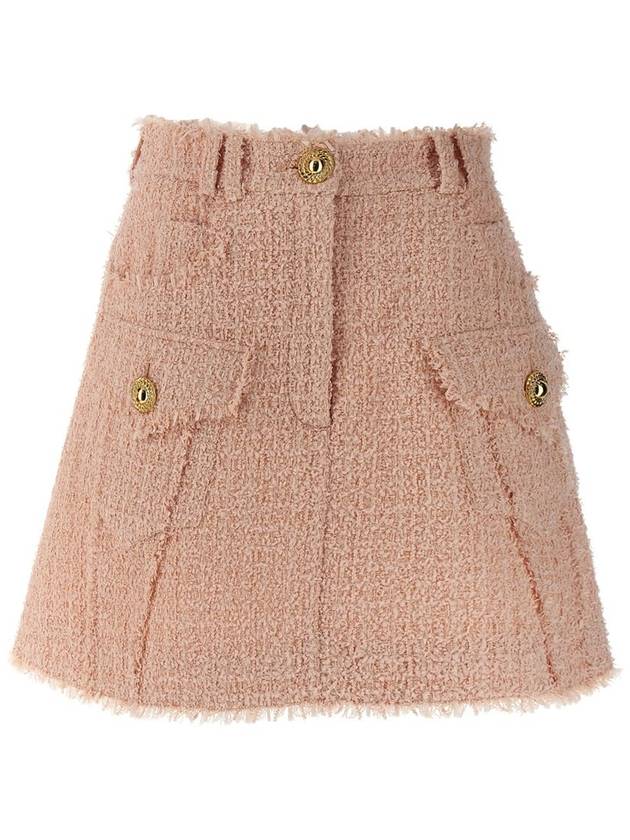 Light-Pink Frayed Tweed Mini Skirt In Wool Blend Woman - BALMAIN - BALAAN 1