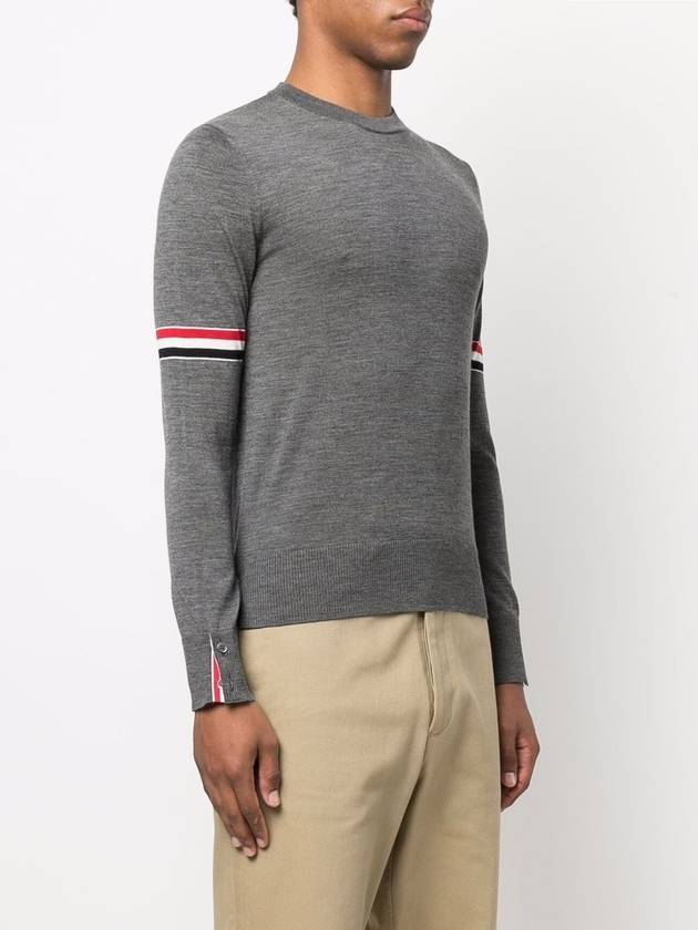 Merino Striped Crew Neck Knit Top Grey - THOM BROWNE - BALAAN 5