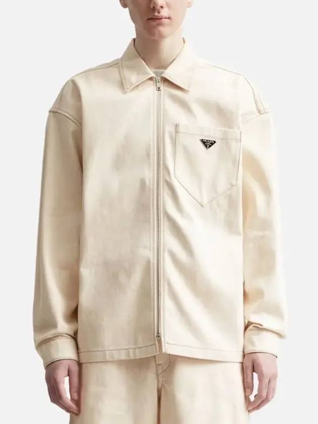 Bull Denim Zip-Up Jacket Ivory - PRADA - BALAAN 4