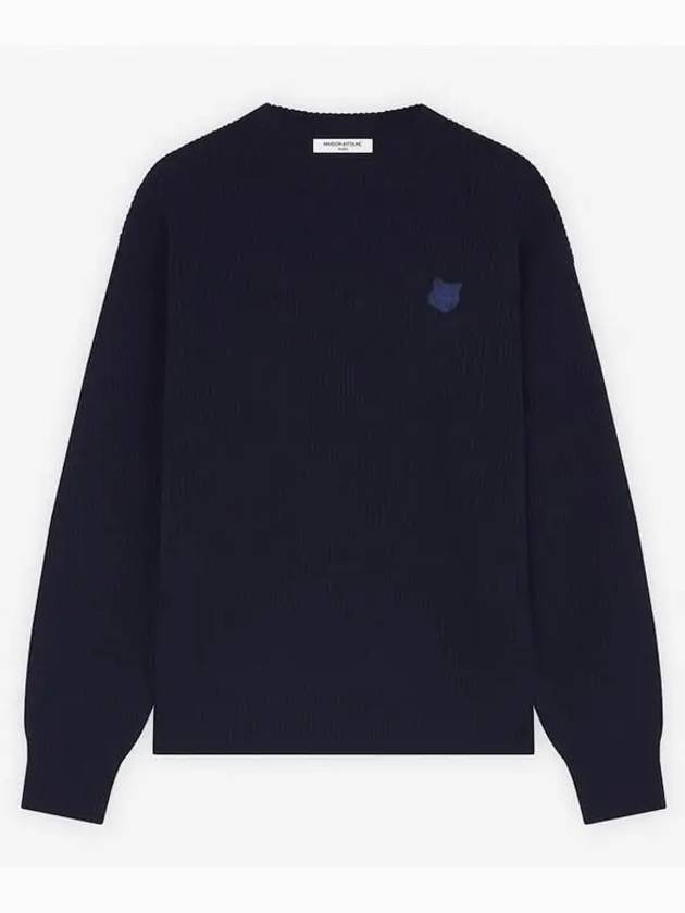 LM00818KT1093 Foxhead Ribbed Wool Sweater Navy - MAISON KITSUNE - BALAAN 1