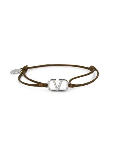 Silver V Logo Signature Bracelet Brown - VALENTINO - BALAAN 1