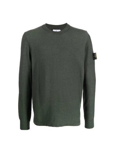 Men's Wappen Patch Crew Neck Wool Knit Top Khaki - STONE ISLAND - BALAAN 1