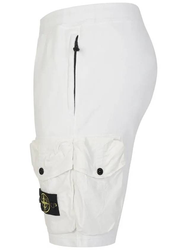 Men's Waffen Patch Cotton Fleece Bermuda Shorts White - STONE ISLAND - BALAAN 4