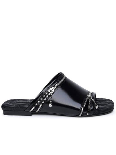 Peep Zipper Leather Slippers Black - BURBERRY - BALAAN 2