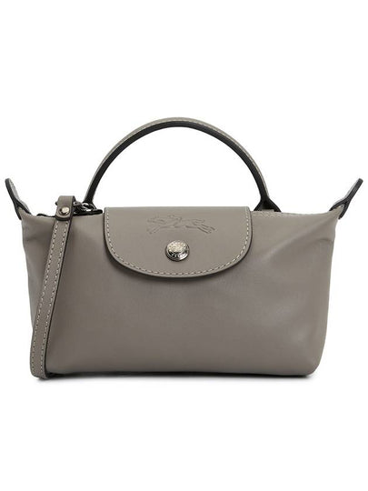 Le Pliage Logo Leather Tote Bag Grey - LONGCHAMP - BALAAN 2