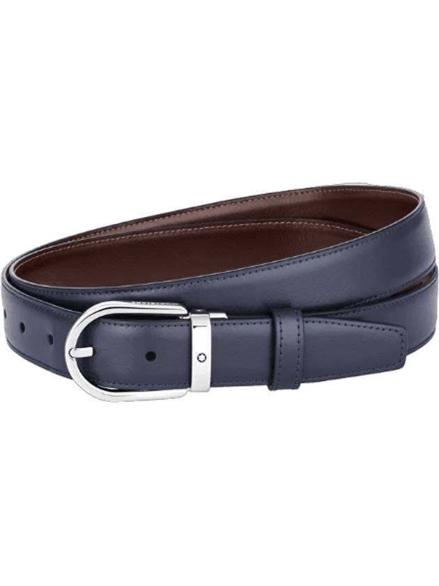 Horseshoe buckle reversible leather belt blue burgundy - MONTBLANC - BALAAN 1