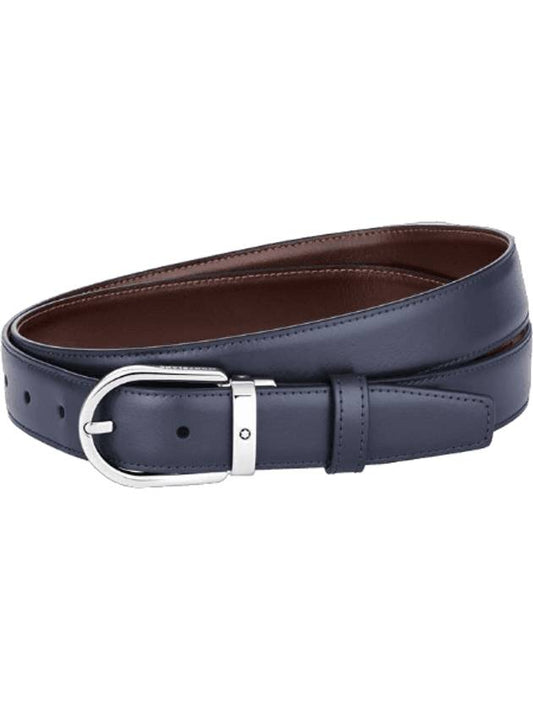 Horseshoe buckle reversible leather belt blue burgundy - MONTBLANC - BALAAN 1