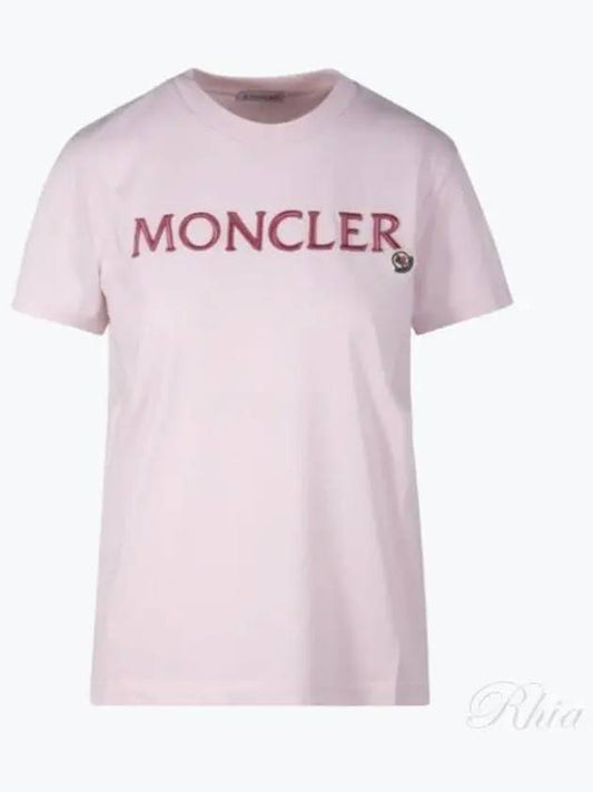 Embroidered Logo Cotton Short Sleeve T-Shirt Pink - MONCLER - BALAAN 2