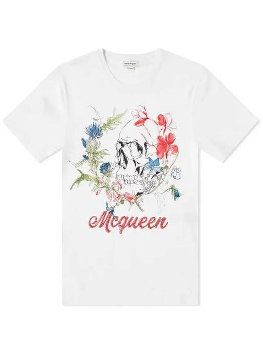 Botanical Skull Print Short Sleeve T-Shirt White - ALEXANDER MCQUEEN - BALAAN 2