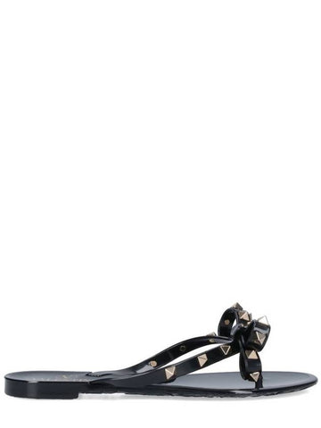 Garavani Rockstud Bow Flip Flops Black - VALENTINO - BALAAN 1