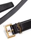 Monogram Buckle Leather Belt Black - SAINT LAURENT - BALAAN 3