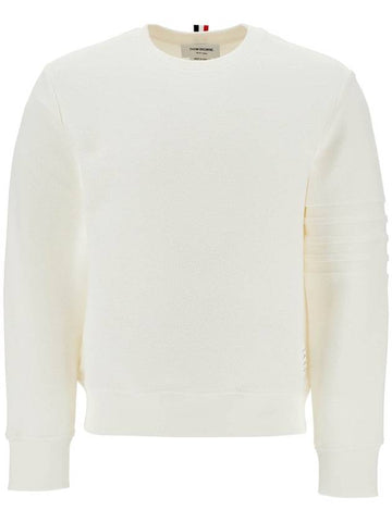 thom browne white cotton four bar crewneck sweatshirt - THOM BROWNE - BALAAN 1