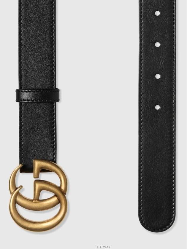 Men's GG Marmont Double G Buckle Gold Hardware Leather Belt Black - GUCCI - BALAAN 3