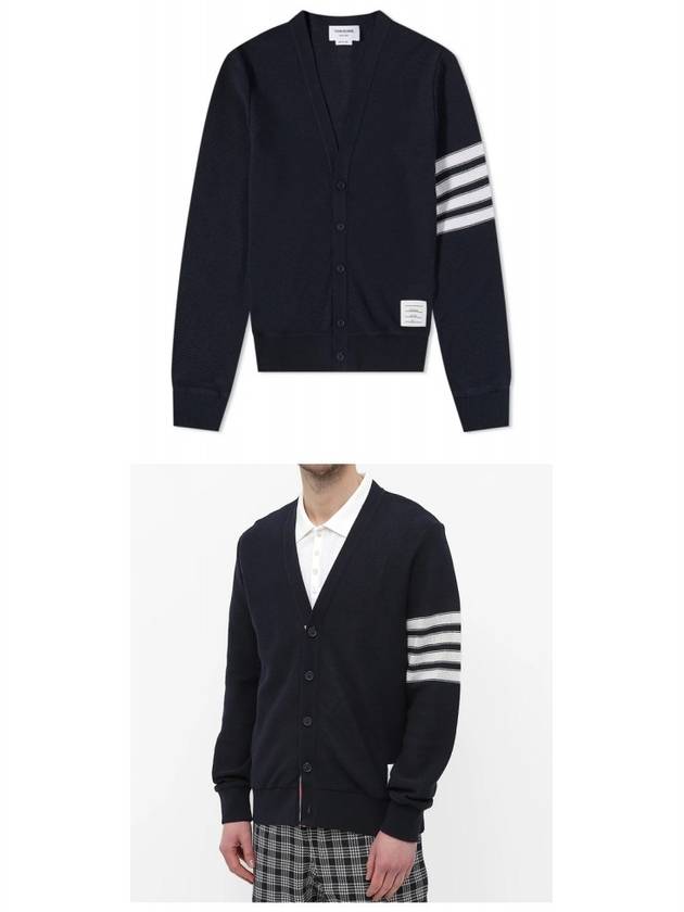 4 Bar Open Raschel Stitch V Neck Cardigan Navy - THOM BROWNE - BALAAN 6