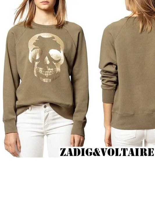 Upper Skull Gold Women's Sweatshirt Khaki - ZADIG & VOLTAIRE - BALAAN.