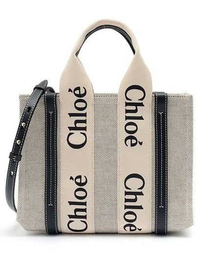 Woody Small Canvas Tote Bag Navy Beige - CHLOE - BALAAN 2