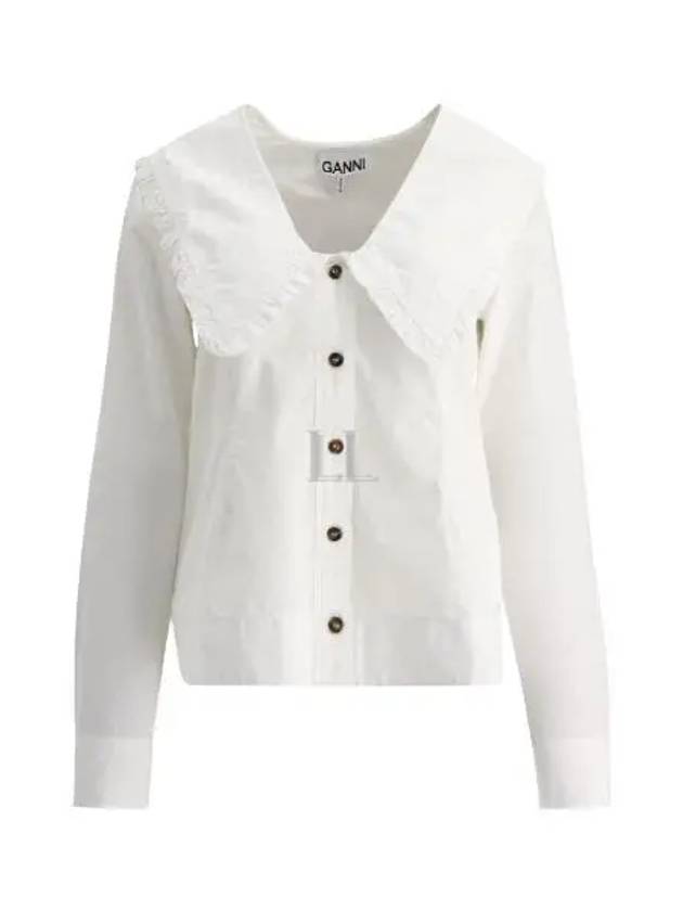 Women's Wide Collar Plunge Neck Cotton Shirt White - GANNI - BALAAN 2