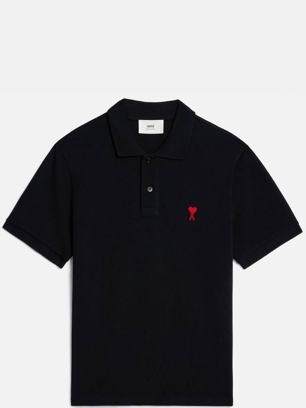 Heart Logo Polo Shirt Black - AMI - BALAAN 3