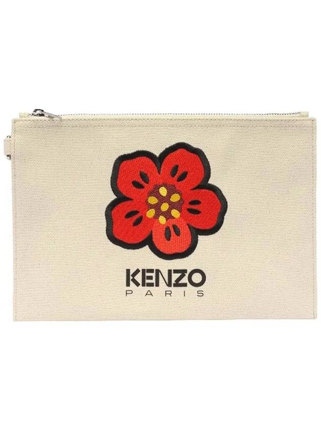 Flower embroidery large clutch bag ecru 5PM902 F34 03 - KENZO - BALAAN 1