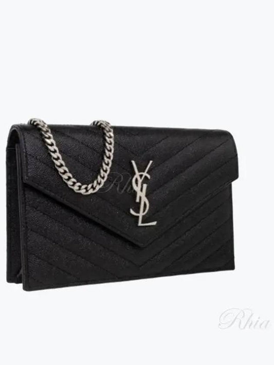 Cassandre Envelope Chain Shoulder Bag In Grain De Poudre Leather Noir - SAINT LAURENT - BALAAN 2