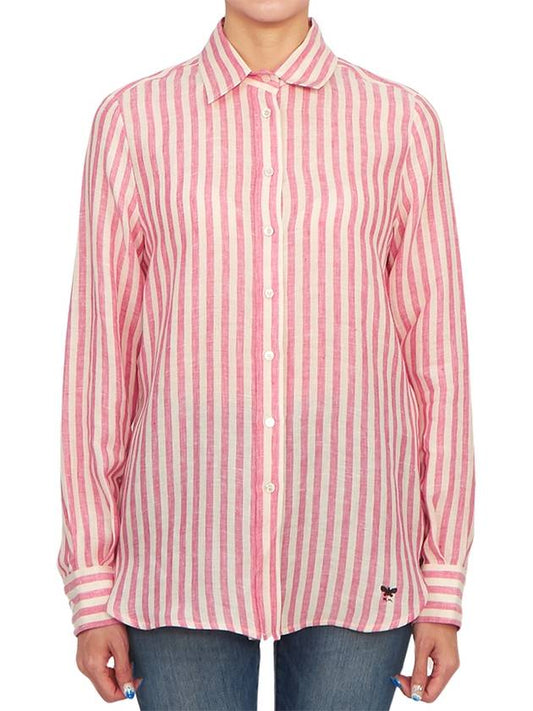 Lari Striped Linen Long Sleeve Shirt Pink - MAX MARA - BALAAN 2