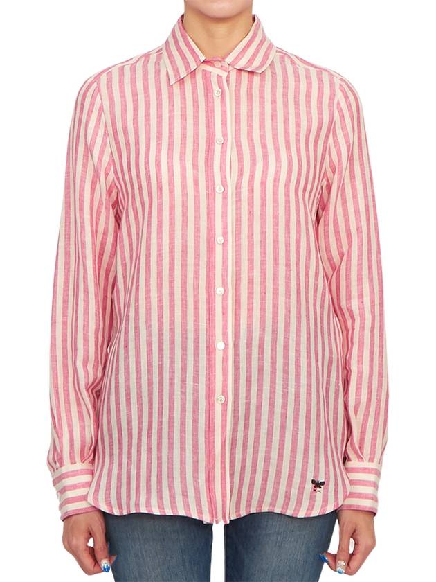 Lari Striped Linen Long Sleeve Shirt Pink - MAX MARA - BALAAN 1